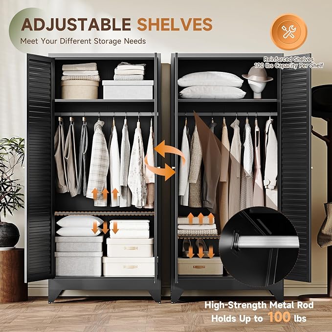 Letaya Metal Wardrobe Cabinets, Large Coat Closet Cabinet - Image 6