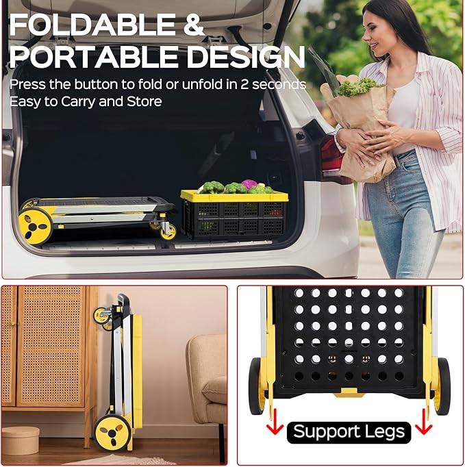 Collapsible Shopping Cart with Wheels, 200 lbs Capacity Grocery Cart on Wheels - Image 4
