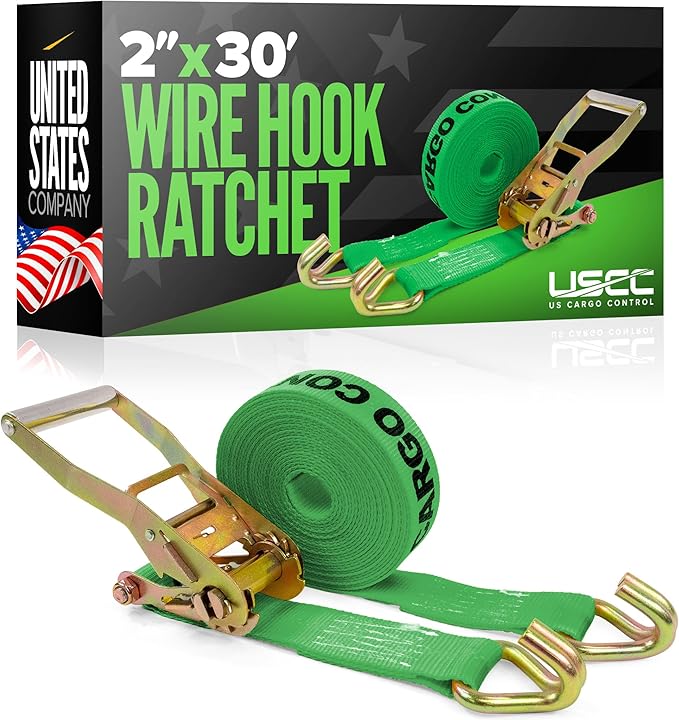 US Cargo Control Wire Hook Ratchet Strap 2 Inch x 30 Foot, 000 LBS Break by USCargoControl