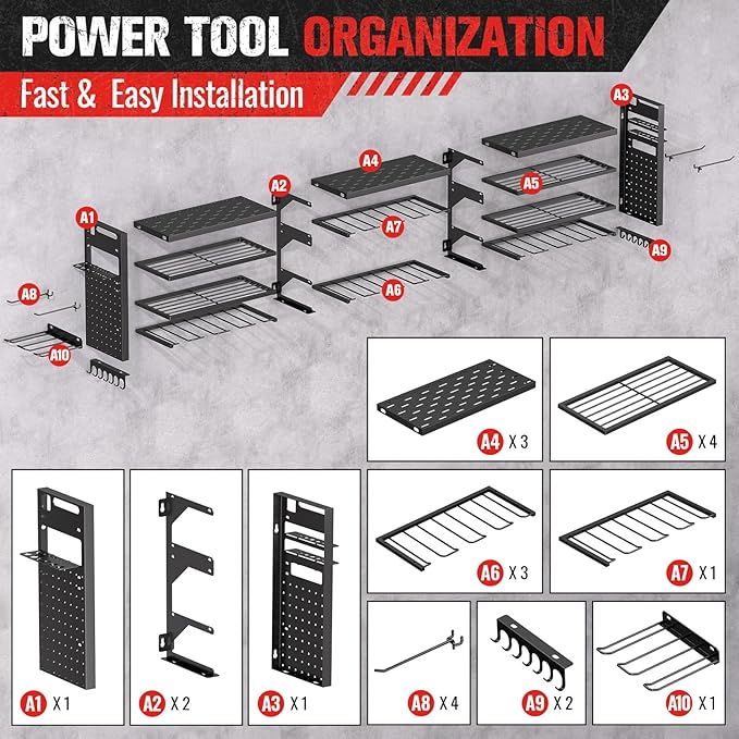 49.8" W Super Large Power Tool Organizer Wall Mount, 4-Layer Heavy Duty Tool - Image 8