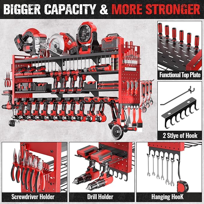 49.8" W Super Large Power Tool Organizer Wall Mount, 4-Layer Heavy Duty Tool - Image 3