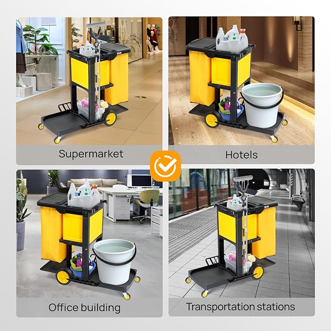 TUFFIOM Janitorial Cart with Key-Locking Cabinet, 3-Shelf Commercial Cleaning - Image 8