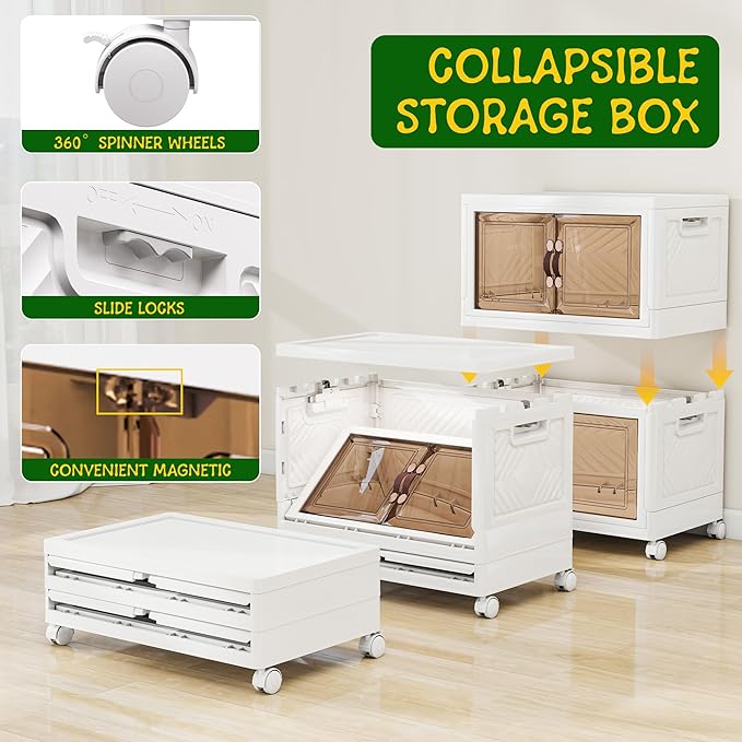 Storage Bins with Lids and Wheels, 199QT-99.5QT*2Tier Collapsible Bathroom - Image 3
