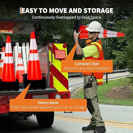 6 Pack Traffic Safety Cones 28 Inch, PVC Orange Safety Cones - Image 2