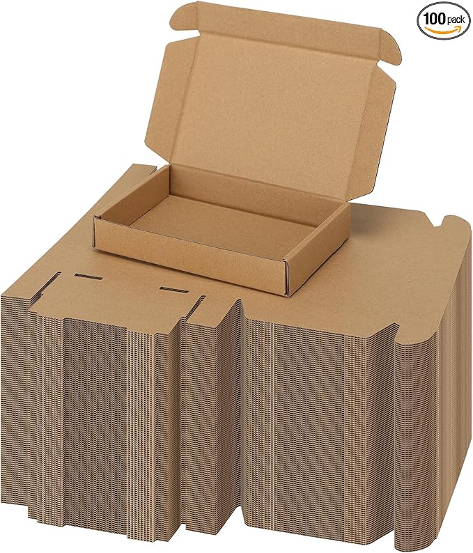 PHAREGE 6x4x1 Inch Shipping Boxes 100 Pack Brown, Tab Lock Tuck Top Mailer Boxes by PHAREGE