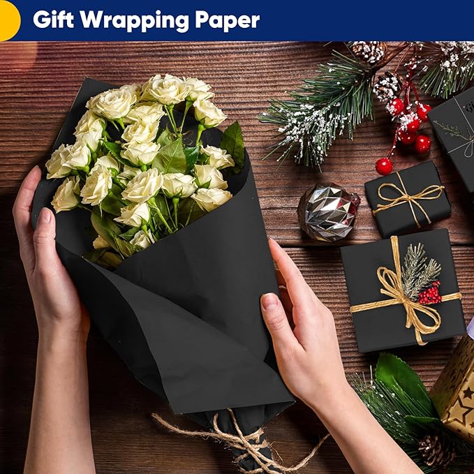 Vanhench 48" x 2400" Black Wrapping Paper, Solid Color Kraft Craft Paper - Image 3