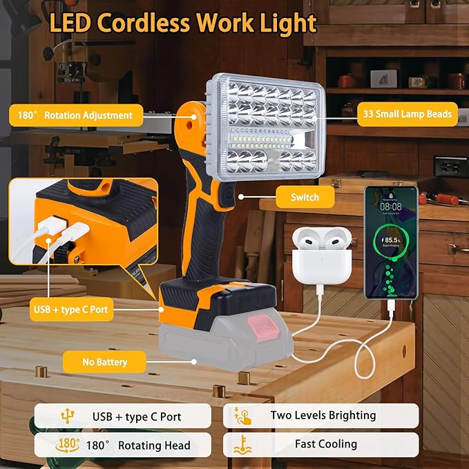 【36w・6500k】 Cordless LED Work Light Compatible - Image 2