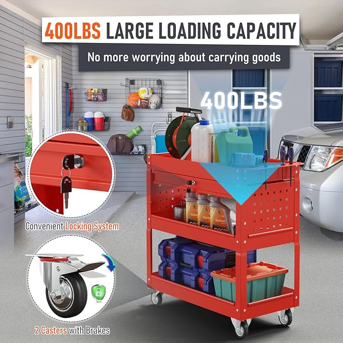 3-Tier Rolling Tool Cart, Heavy Duty - Image 4
