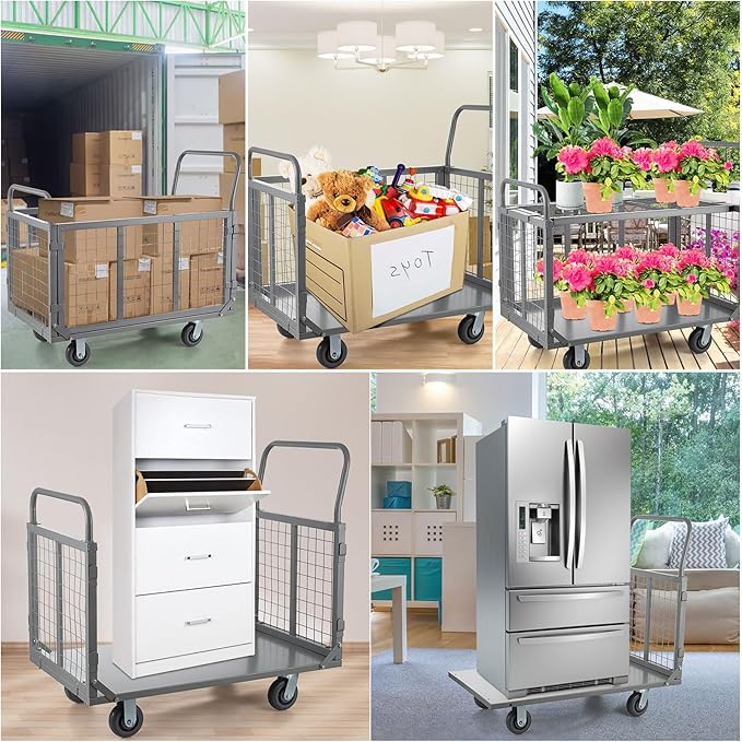 Platform Truck Cart with Cage, 5 in 1 Heavy Duty Platform Carts with Cage 2000 - Image 6