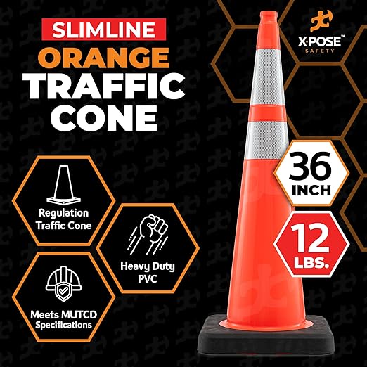 Xpose Safety 36 Inch Orange Slim Line Traffic Cones Heavy Duty 12lb - Image 3