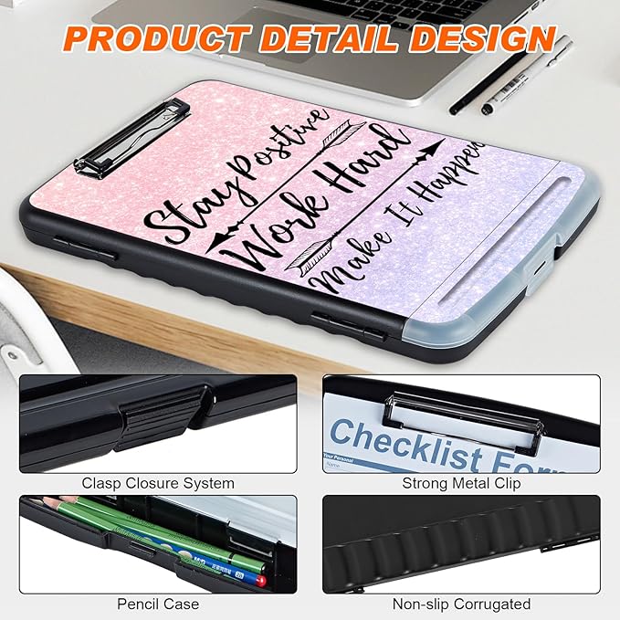 Pink Glitter Clipboard with Storage & Pen Holder - Image 4