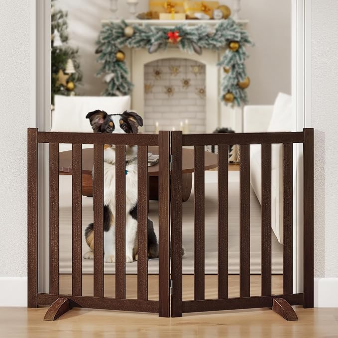 24" Height Tall Freestanding Pet Gate, Solid Wood Folding Safety Fence Wooden by Axeman