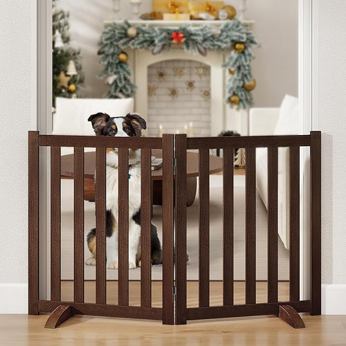24" Height Tall Freestanding Pet Gate, Solid Wood Folding Safety Fence Wooden by Axeman