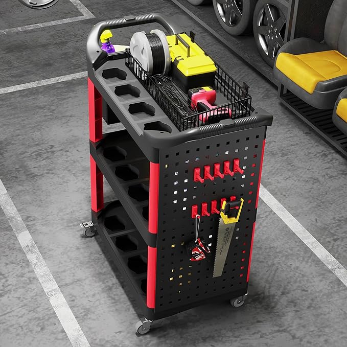 HOMCOM 3 Tier Utility Cart on Wheels, Rolling Tool Storage - Image 9
