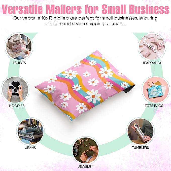 10x13 Poly Mailers – Groovy Daisy – Waterproof, Tear-Resistant Shipping Bags - Image 4