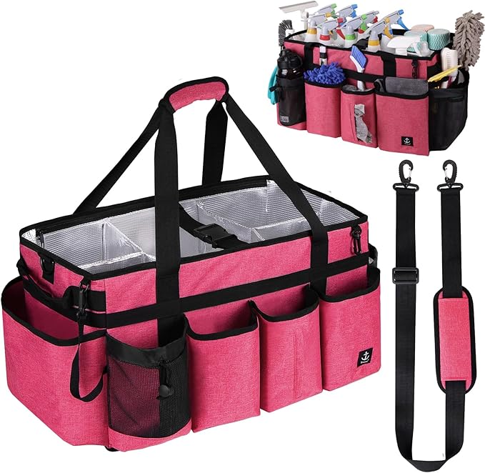 Extra large Cleaning Caddy Bag Built-in Sturdy Support Board, Cleaning Organizer by Timoxi