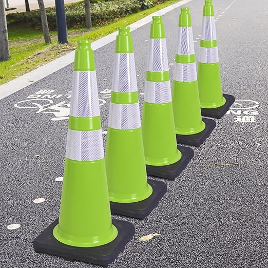 Fluorescent Orange/Green PVC Traffic Cones, Heavy Black Base Parking Lot Cone - Image 9