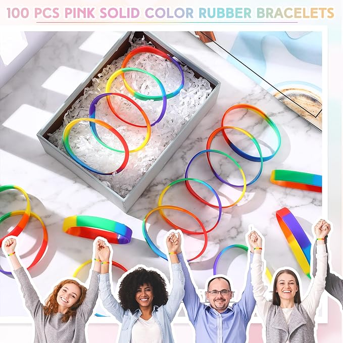 Liliful 100 Pcs Silicone Rubber Wristbands Rubber Wristband Bracelet Bands - Image 3