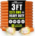 3ft Outdoor/Indoor Extension Cord 12/3 Gauge Extra Heavy Duty 3 Prong SJTW by LifeSupplyUSA