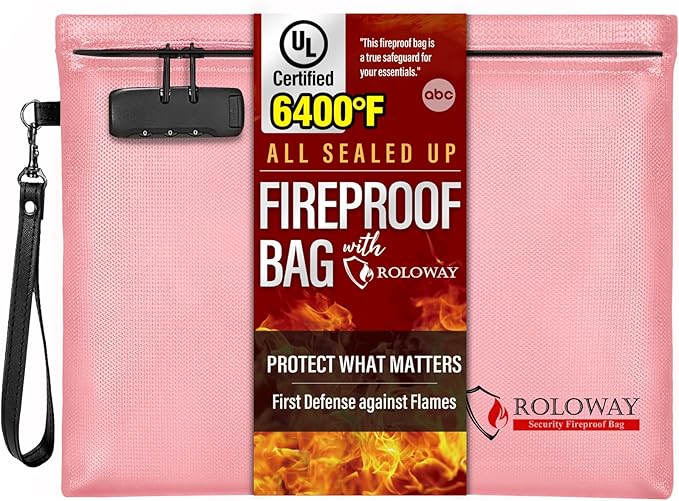 ROLOWAY Fireproof Document Bag, 6400℉ Fireproof Money Bag by ROLOWAY