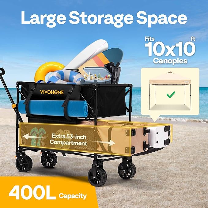 VIVOHOME 400L Large Capacity Double Decker Collapsible Wagon 500lbs Heavy Duty - Image 2