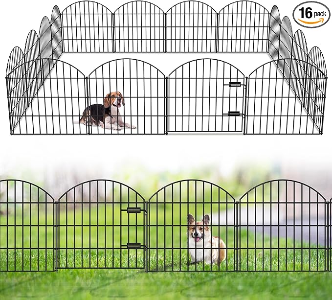Metal Garden Fence with Gate 28in x 37.3ft, 1 Gate + 15 Panels Dog Fences by FOREHOGARGARDEN%EF%BC%86HOME