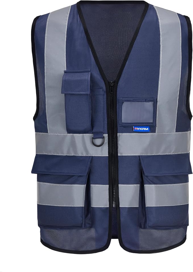 navy blue safety vest with zipper pockets by A-SAFETY