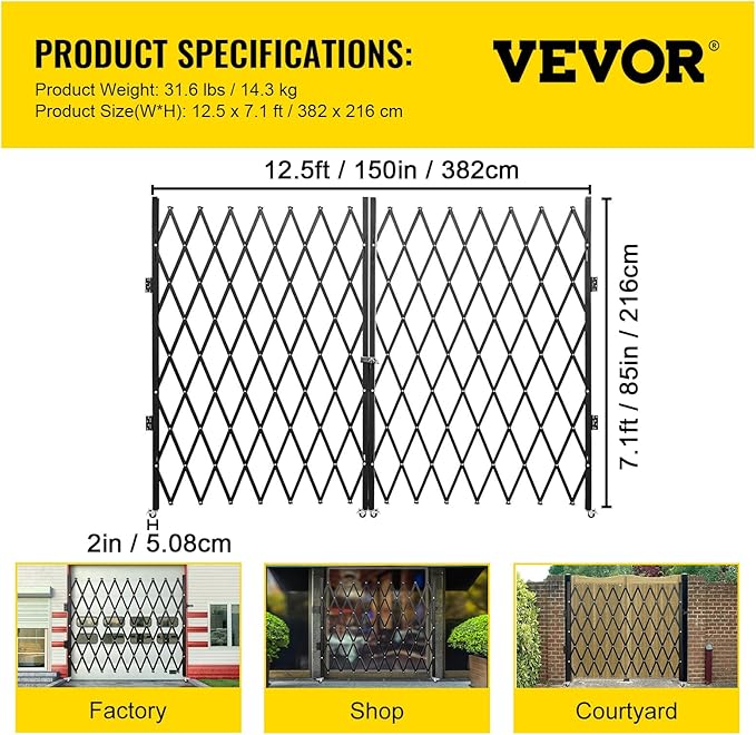 VEVOR Double Folding Security Gate, Steel Accordion Security Gate, Flexible - Image 8