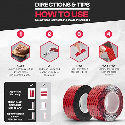 GripBond Black Super Bond Heavy Duty Double Sided Tape, 4 Rolls, 1.2” x 220” – - Image 5