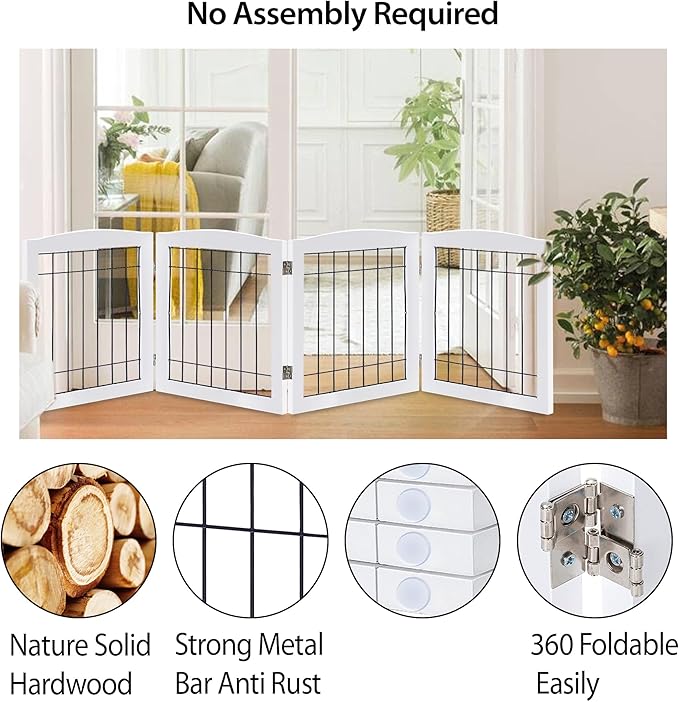 LZRS 4-Panel Extra-Wide Wooden Freestanding Dog Gate: Foldable Solid Wood and - Image 3