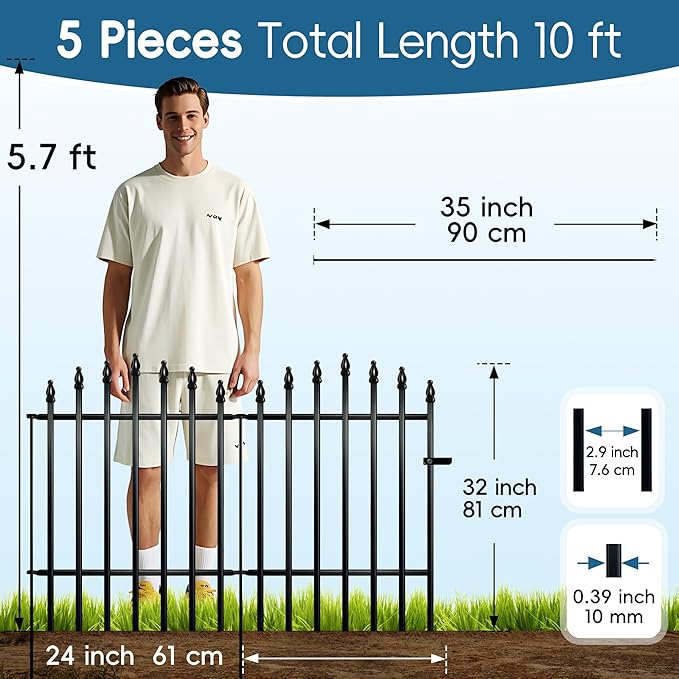Metal Garden Fence 32" H x 24" W 5 Panels 10 Ft Total, Rustproof Animal Barrier - Image 6