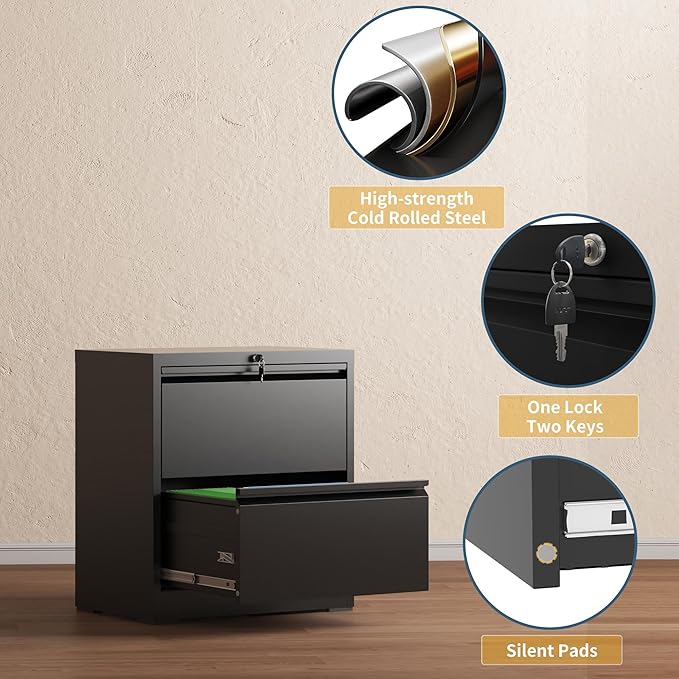 2 Drawer File Cabinet with Lock, Lateral Filing Cabinets, Metal Storage Filing - Image 4