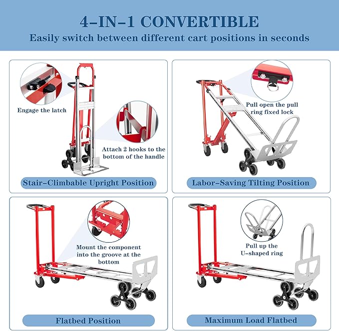 Convertible Hand Truck -1, 000 lb Heavy-Duty Aluminum & Steel Dolly, 3-in-1 Mode - Image 3