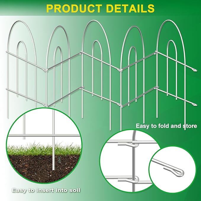 Decorative White Garden Fence Border 18in X50ft Outdoor Metal Wire Garden - Image 5