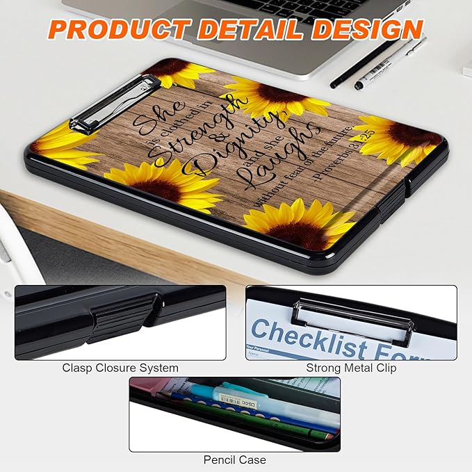 Clipboard with Storage, Hard Letter A4 Size Clip Board with Pen Holder & Paper - Image 4