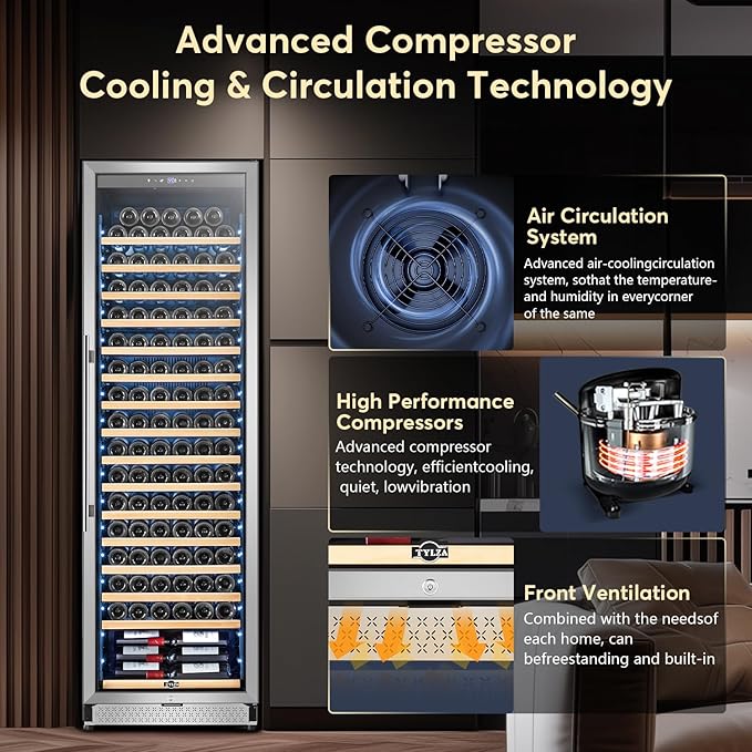 Tylza Wine Fridge 24 Inch, 189 Bottles Large Wine Cooler Refrigerator, Built-in - Image 3