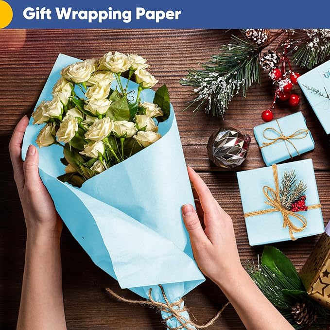 Vanhench 17.5"×963" Blue Wrapping Paper, Sky Blue Kraft Paper Roll - Image 6