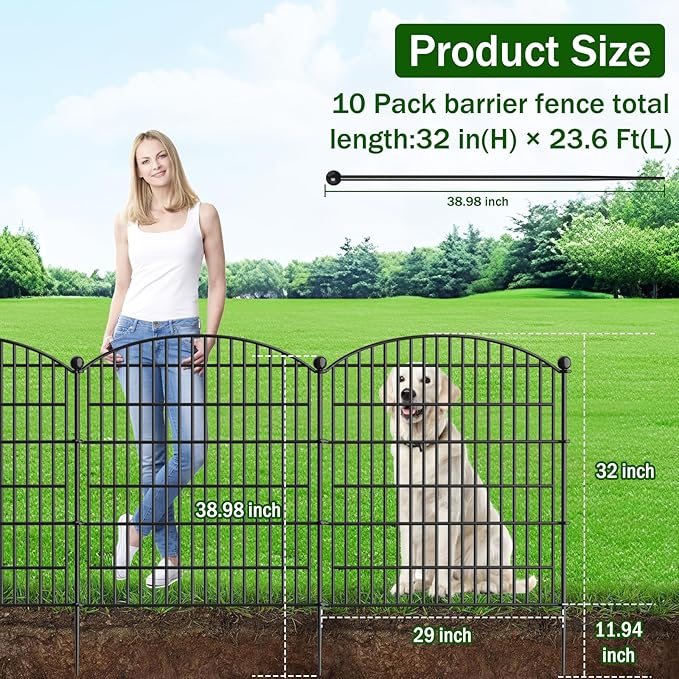 10 Panels Decorative Garden Fence - 32 in x 23.6 ft No Dig Dog Fence Outdoor - Image 2