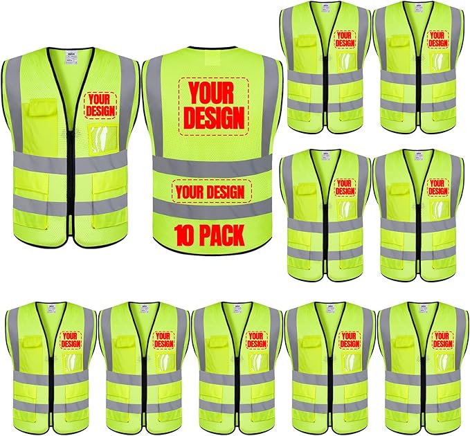 BeautyWill 10/20 Pack Custom Logo Safety Vest, Bulk High Visibility Class 2 by BeautyWill