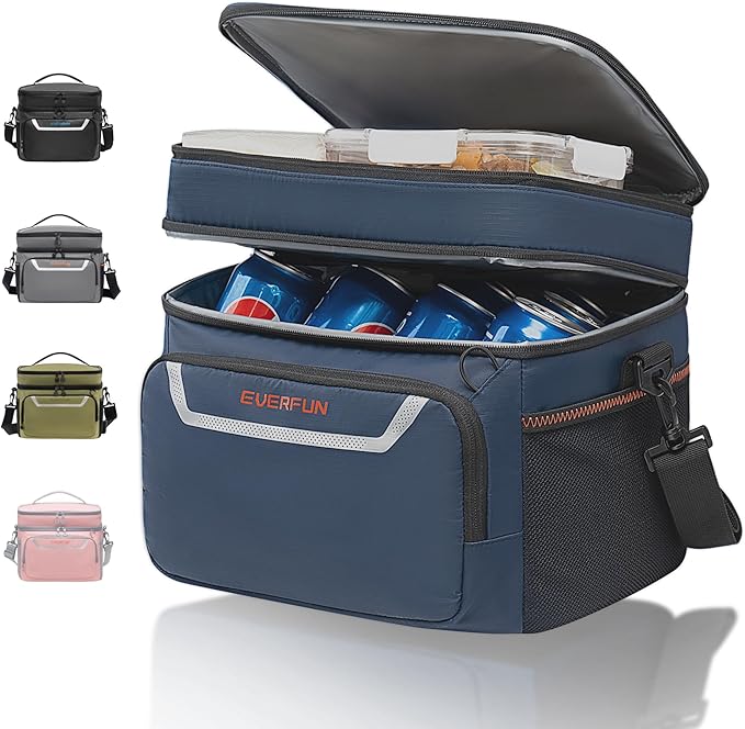 EVERFUN Small Cooler Lunch Box Mini Leak-Proof Soft Double Deck 24 Can Personal by EVERFUN