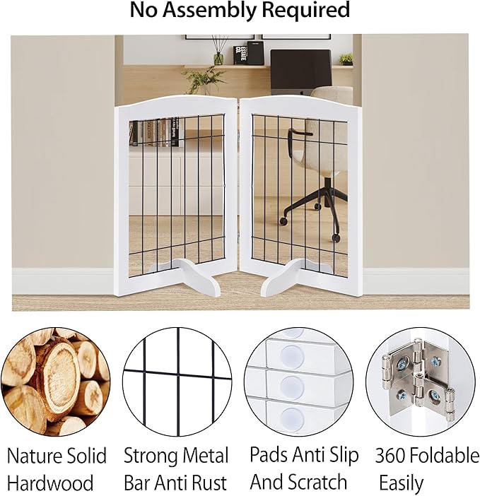 LZRS 2-Panel Freestanding Adjustable Wooden Dog Gate—30” Tall Foldable Pet - Image 3
