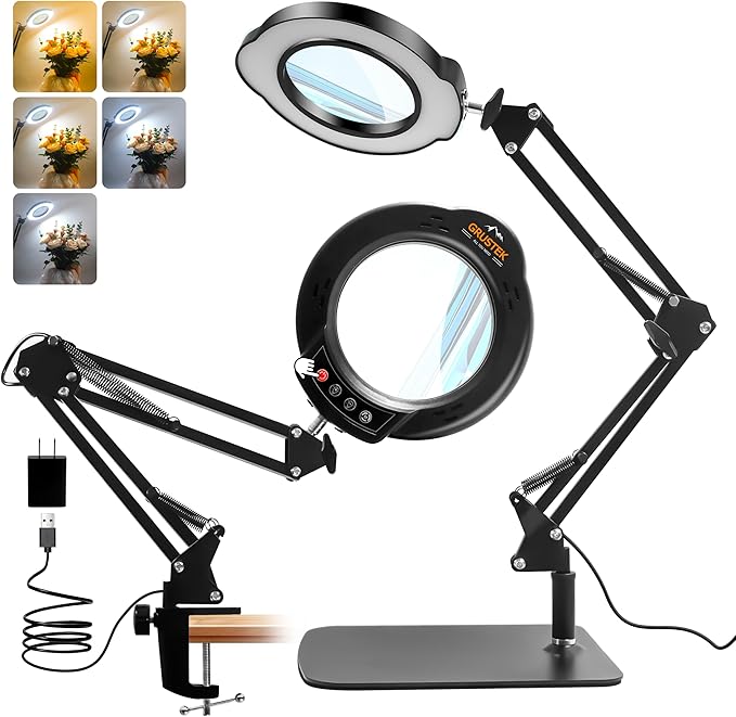 10X Magnifying Glass with Light and Stand, 84 LEDs 2 in 1 Magnifier Lamp with by GrusTEK