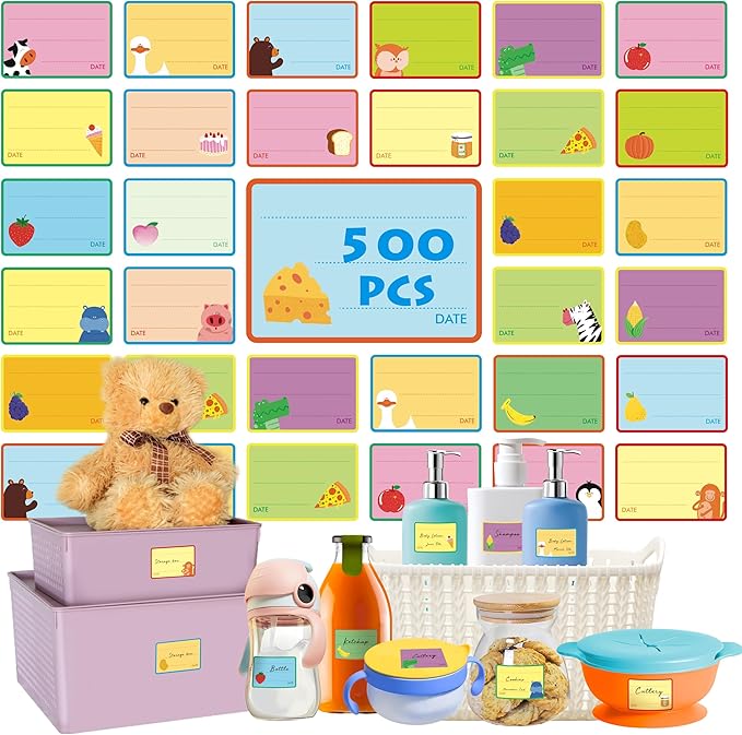500 PCS Baby Food Labels, 25 Adorable Designs Removable Food Name Stickers by Stickyourhappymoment