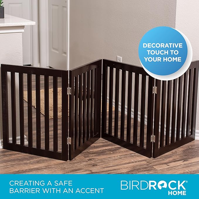 INTERNET'S BEST Dog Gate Indoor Freestanding Pet Barrier, Folding Wood Dog Fence - Image 4