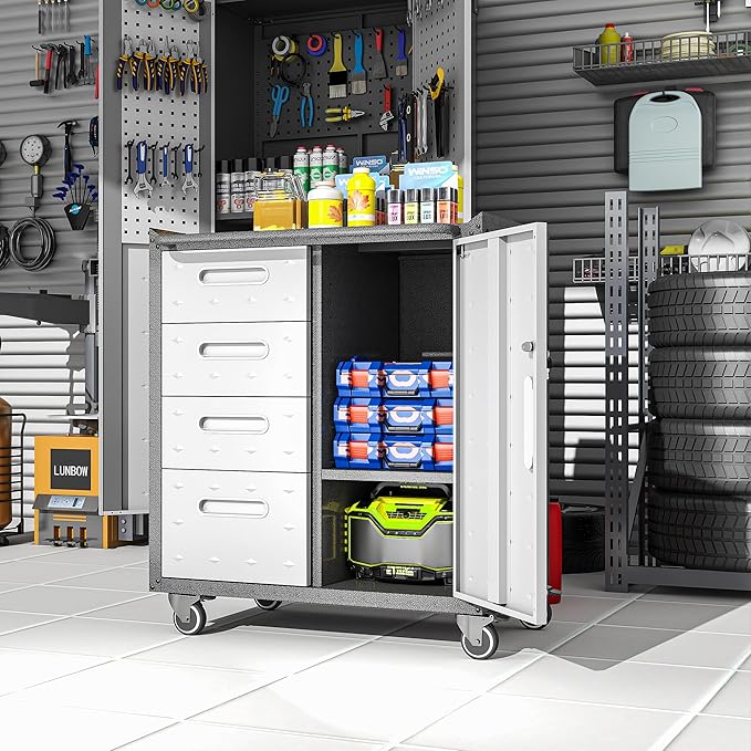Metal Garage Storage Cabinet on Wheels, Lockable Rolling Tool Cabinet - Image 5
