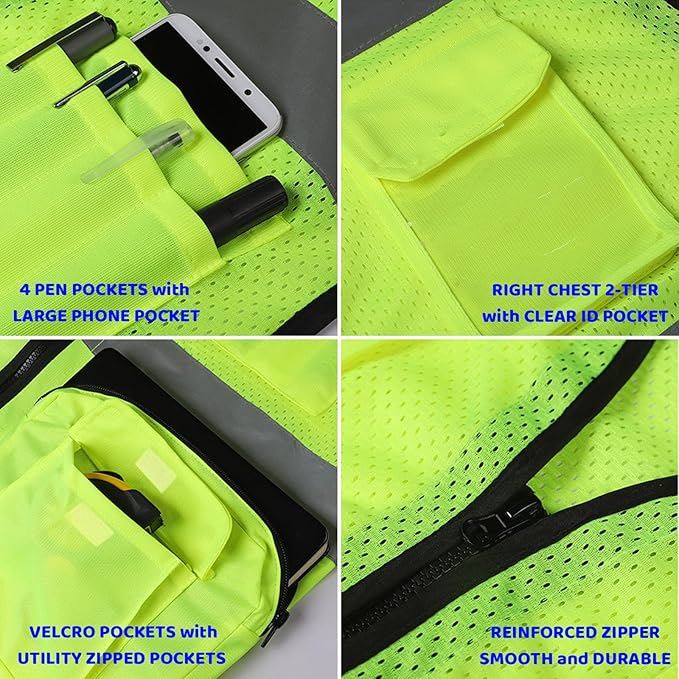 BeautyWill Custom Logo 5 Pack Safety Vest Mesh High Visibility Reflective Vest - Image 8