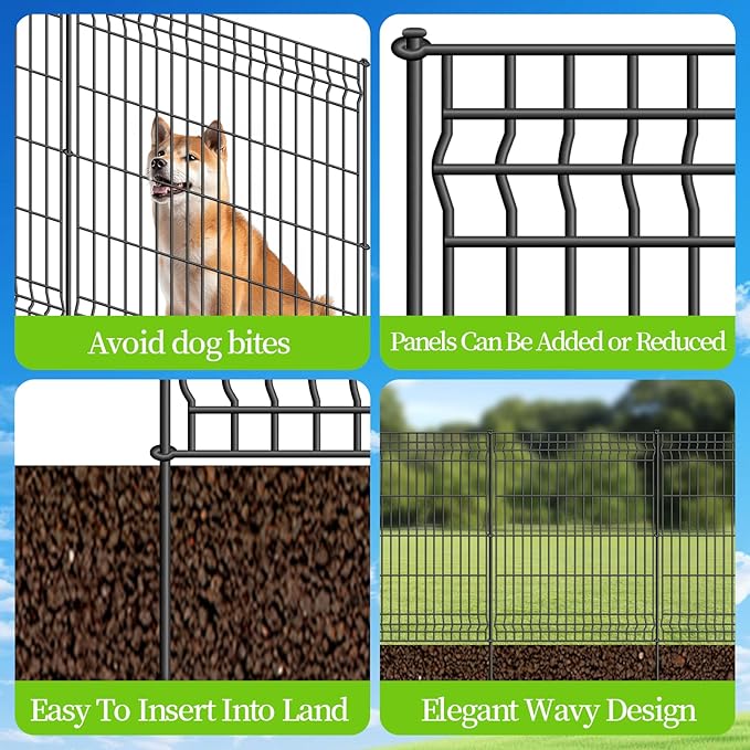 No Dig Fence Outdoor Dog Fences, Total 44" H x 288" W Decorative Metal Garden - Image 3
