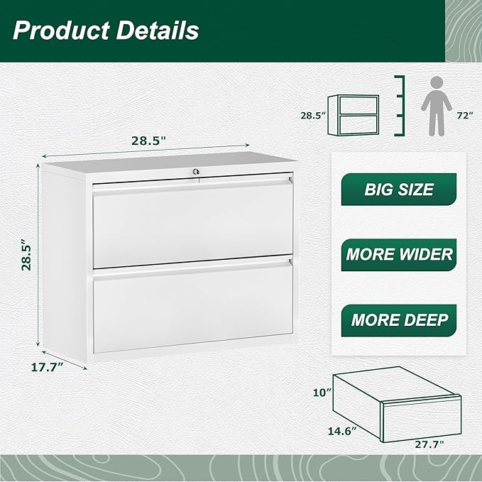 Superday Metal Lateral File Cabinet, 2 Drawer File Cabinet, Filing Cabinets - Image 3