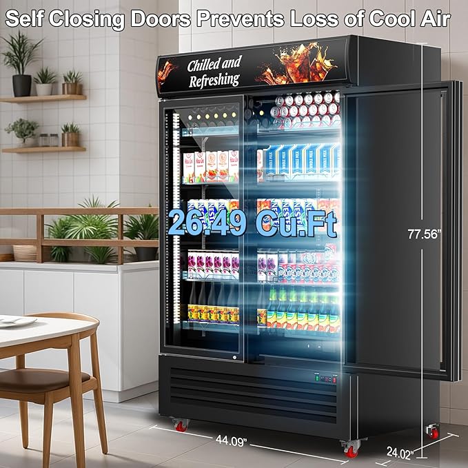 Tylza Commercial Refrigerator, Double Glass Door Display Beverage Fridge - Image 6