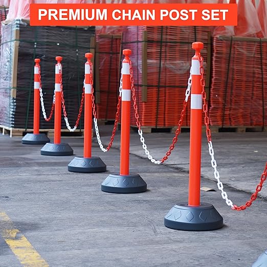 OrangeStar 6 Packs Traffic Delineator Post Cones, 40” Driveway Chain Safety - Image 2